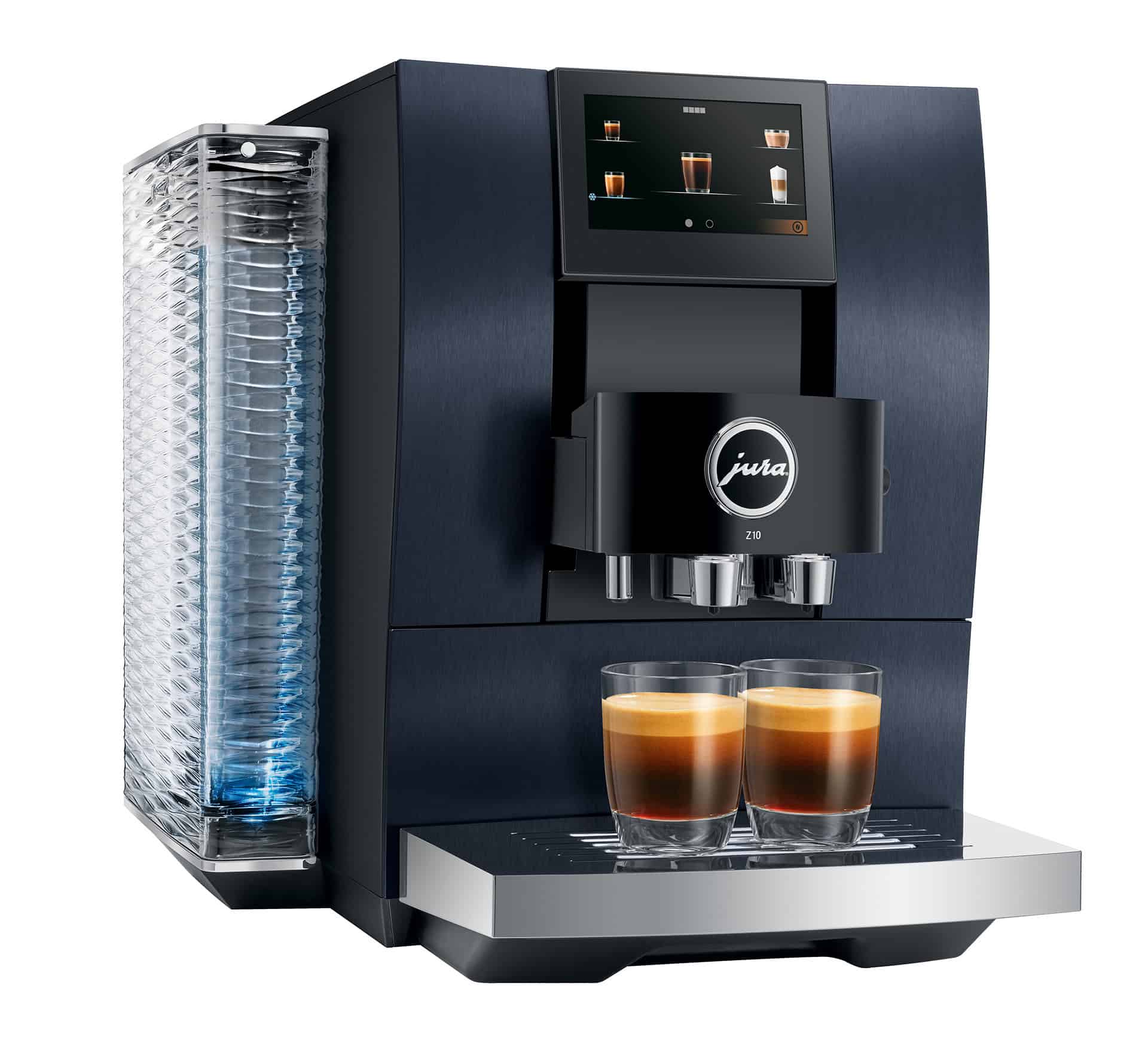 Koffiemachine Jura Z10 met glaasjes met espresso en tonic, modern keukenapparatuur, koffiezetapparaat voor thuisgebruik en horeca, high-end espressomachine, professionele koffieapparaat.