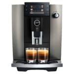E6 Dark Inox zet twee kopjes espresso tegelijk